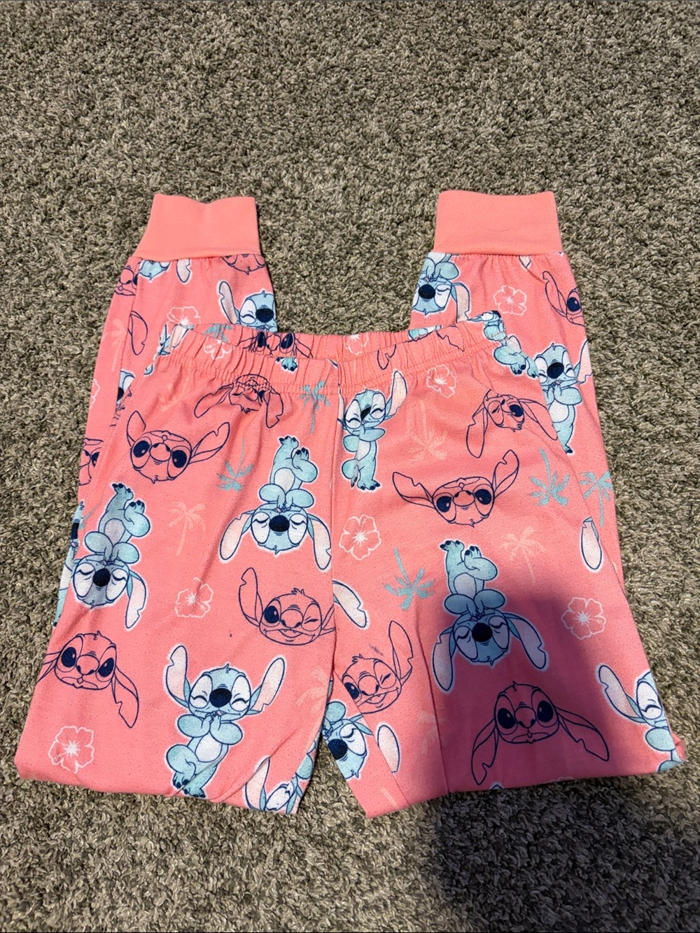 SHEIN Pink Kids Pajama Bottoms with Blue Stitch Print
